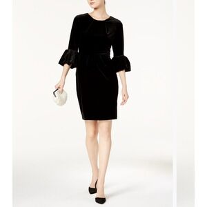 Betsy & Adam Melania Bell-Sleeve Sheath Cocktail Dress Black Crepe Womens 10 USA